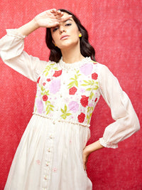 Ivory Rose Appliqué & Kantha Handwork Silk Chanderi Tunic