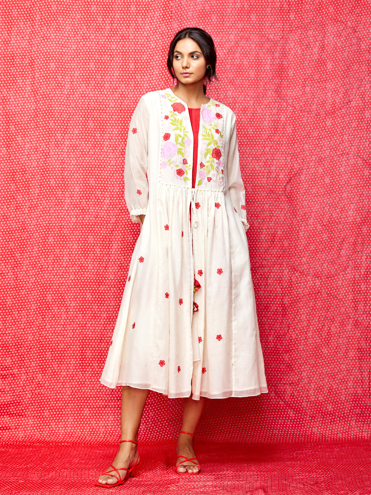 Ivory Multi Applique Embroidered Chanderi Jacket