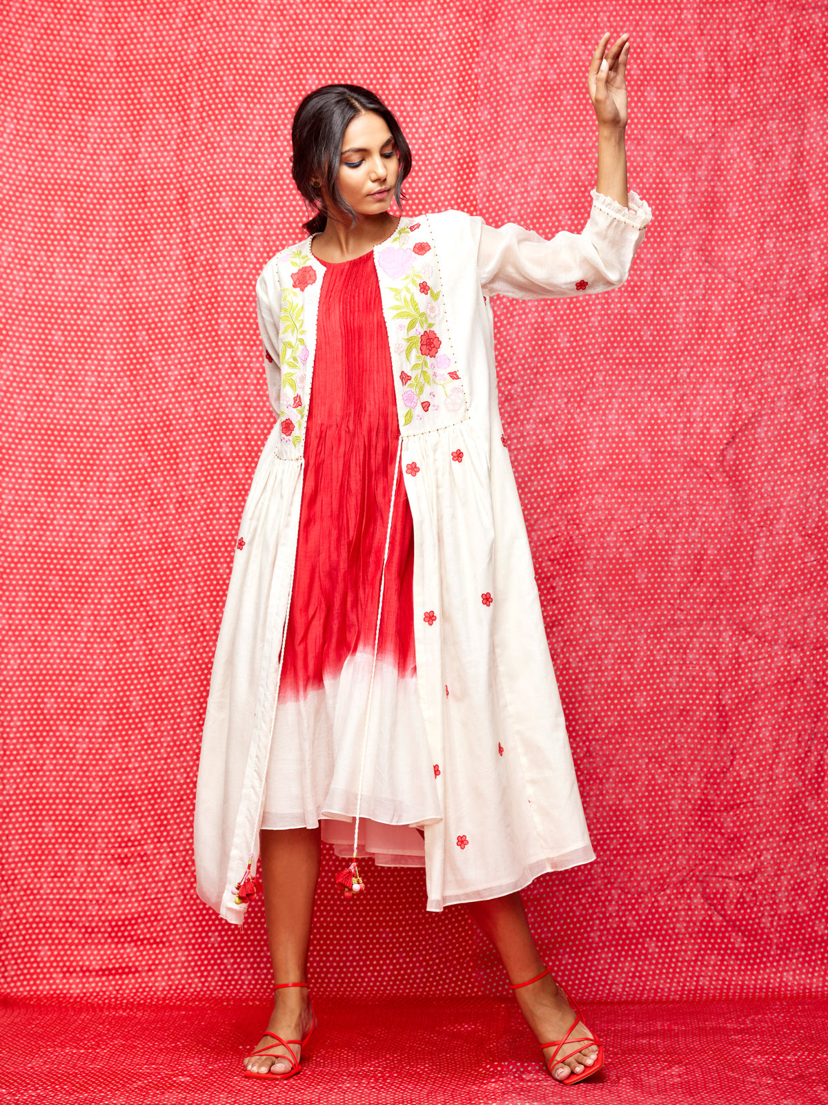 Ivory Multi Applique Embroidered Chanderi Jacket