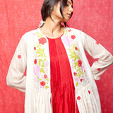 Ivory Multi Applique Embroidered Chanderi Jacket