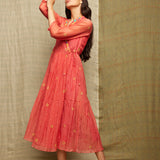 Red Multi Applique Embroidered Dress