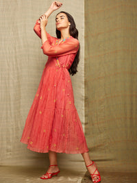 Red Multi Applique Embroidered Dress