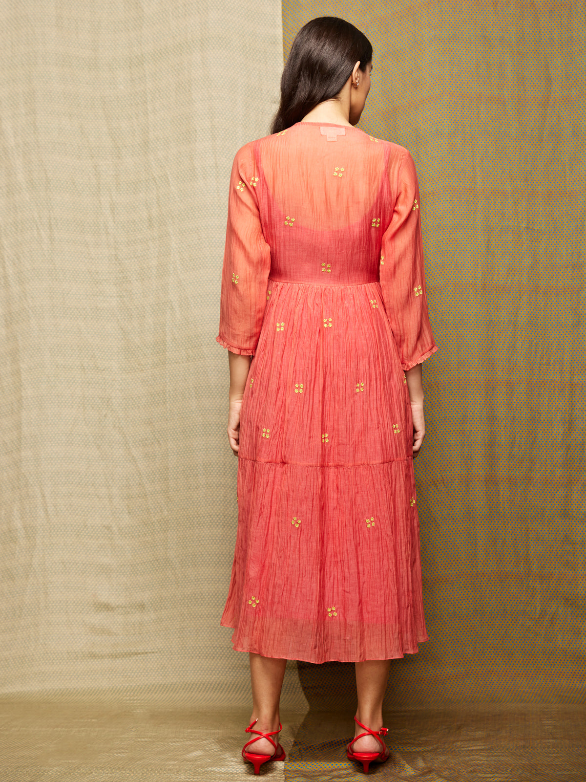 Red Multi Applique Embroidered Dress