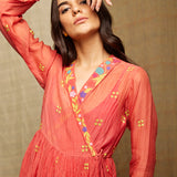Red Multi Applique Embroidered Dress