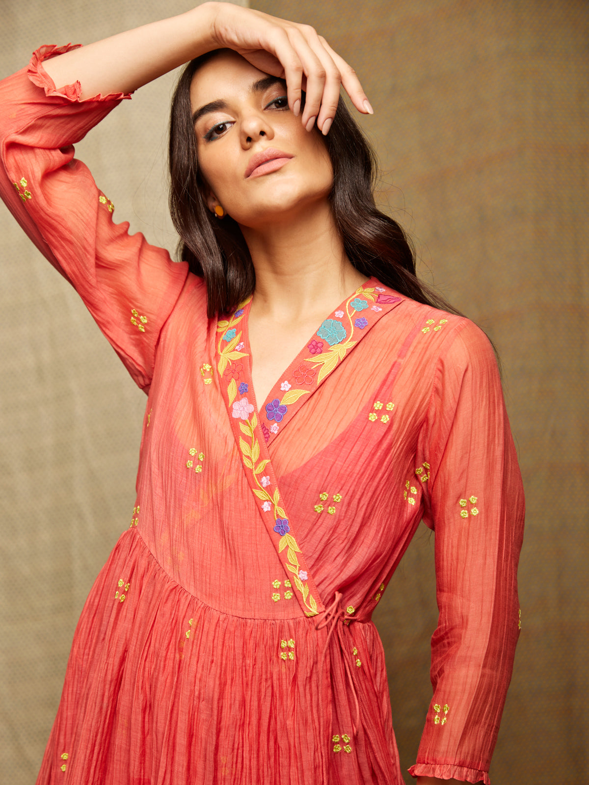 Red Multi Applique Embroidered Dress
