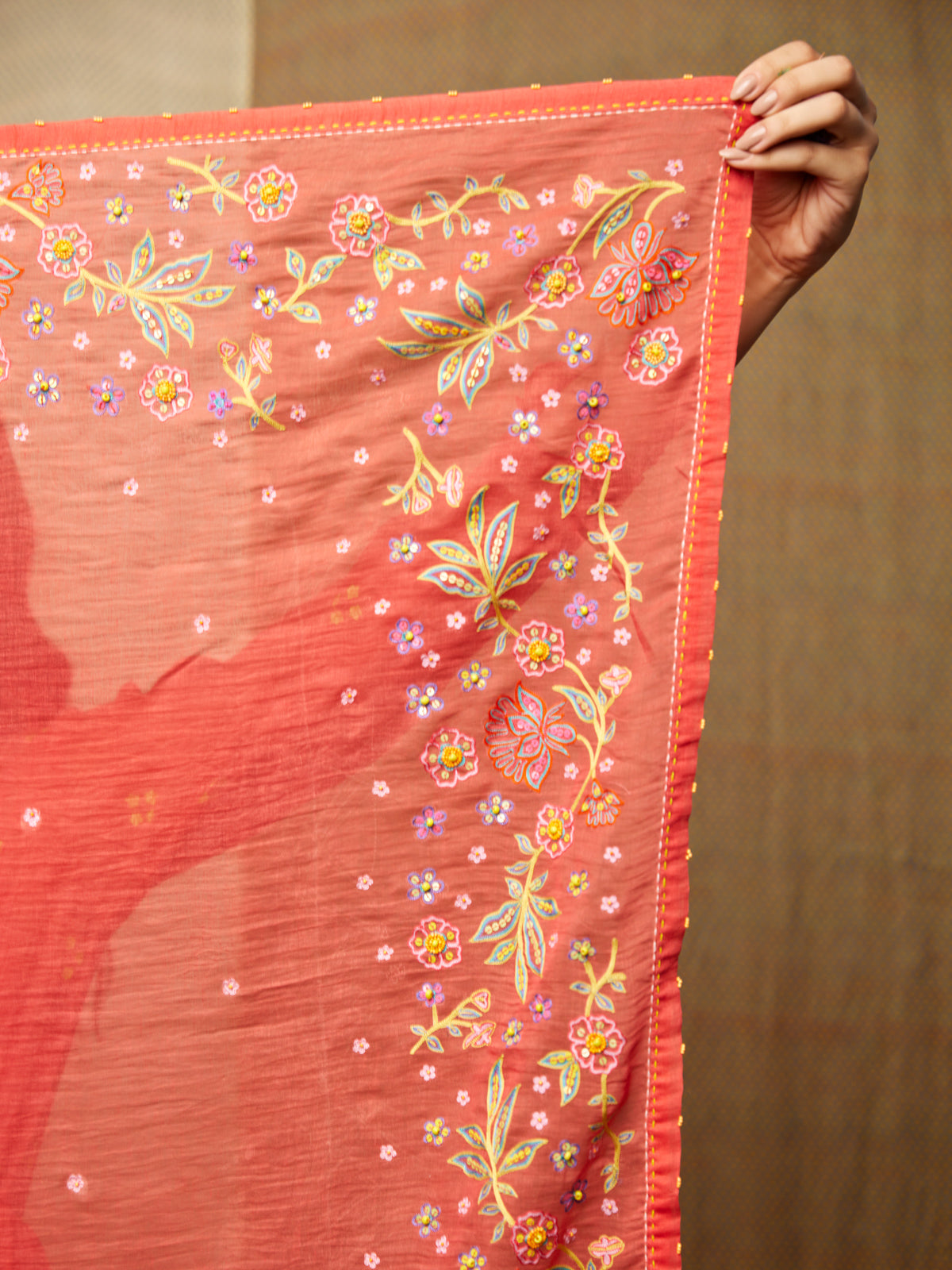 Red Multi Embroidered Scarf