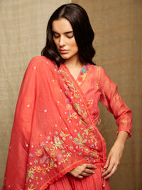 Red Multi Embroidered Scarf
