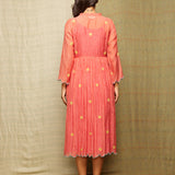 Red Multi Applique Embroidered Chanderi Wrap Dress With Scallops