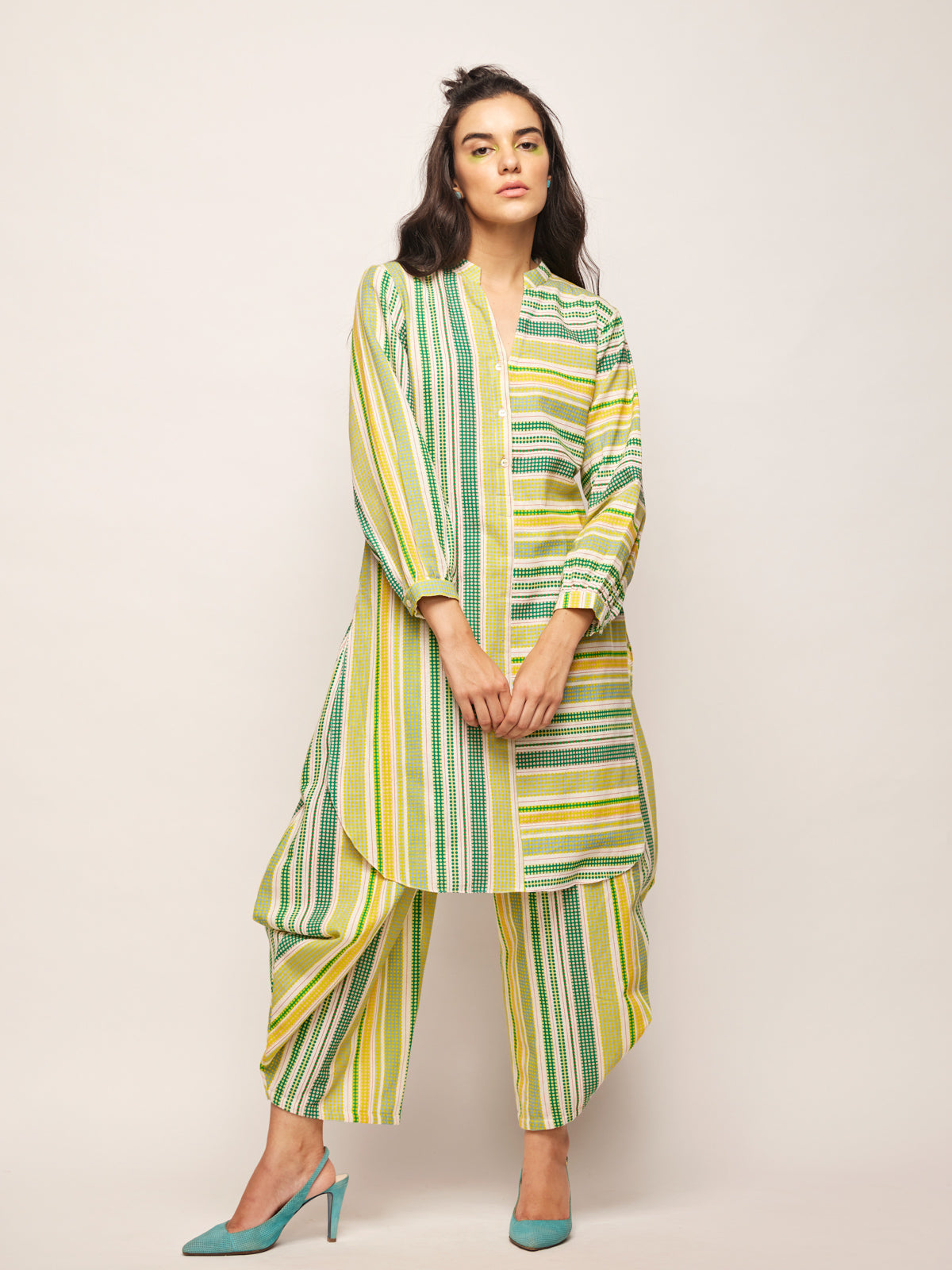 Printed Green Polka Dots Striped Tunic