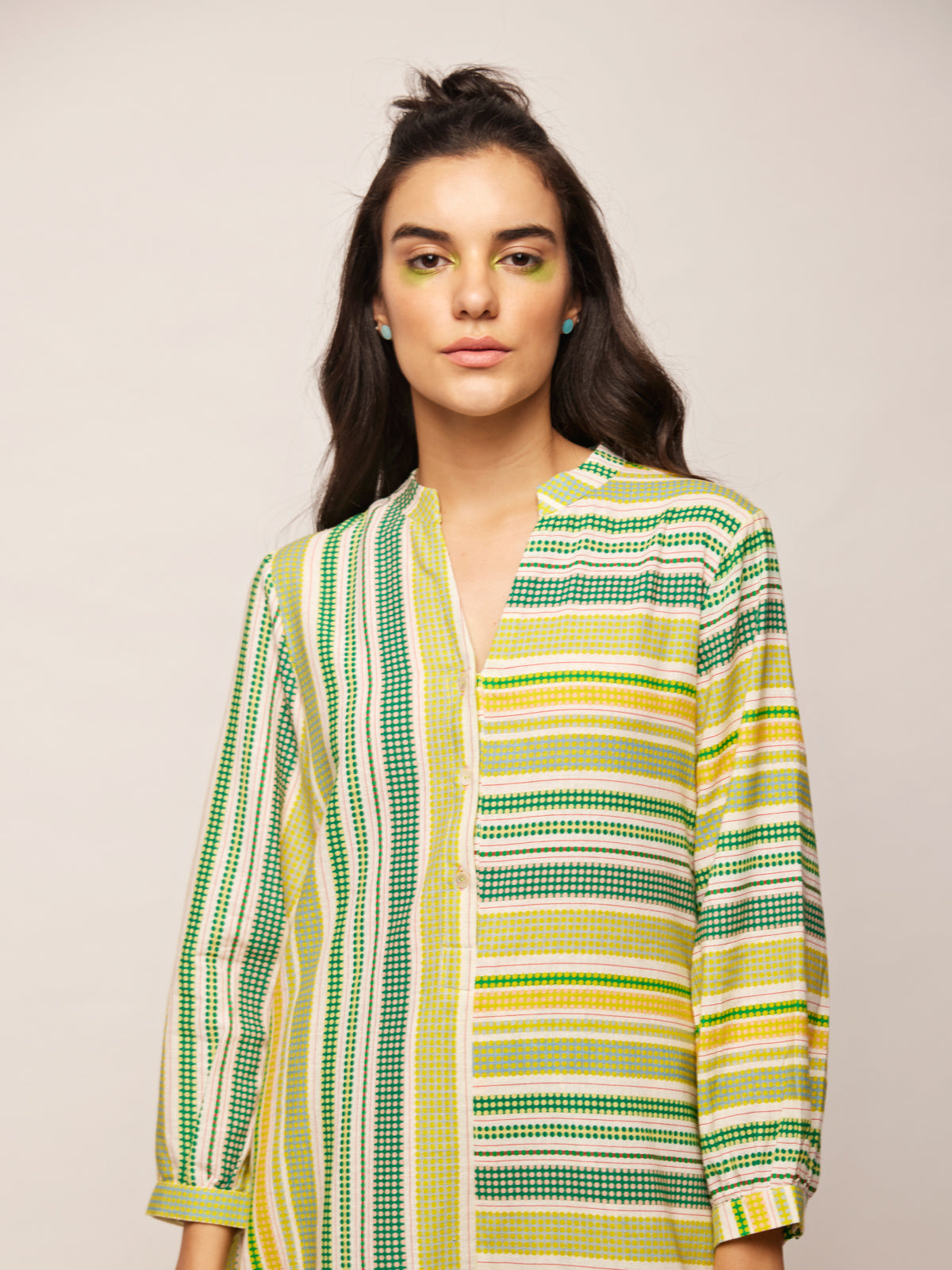 Printed Green Polka Dots Striped Tunic