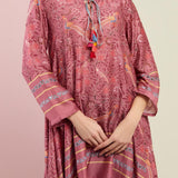 Morbagh Tribal Peacock Rose Pink Asymmetrical Embroidered Tunic
