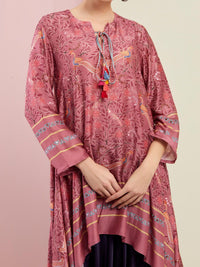 Morbagh Tribal Peacock Rose Pink Asymmetrical Embroidered Tunic