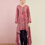 Morbagh Tribal Peacock Rose Pink Asymmetrical Embroidered Tunic