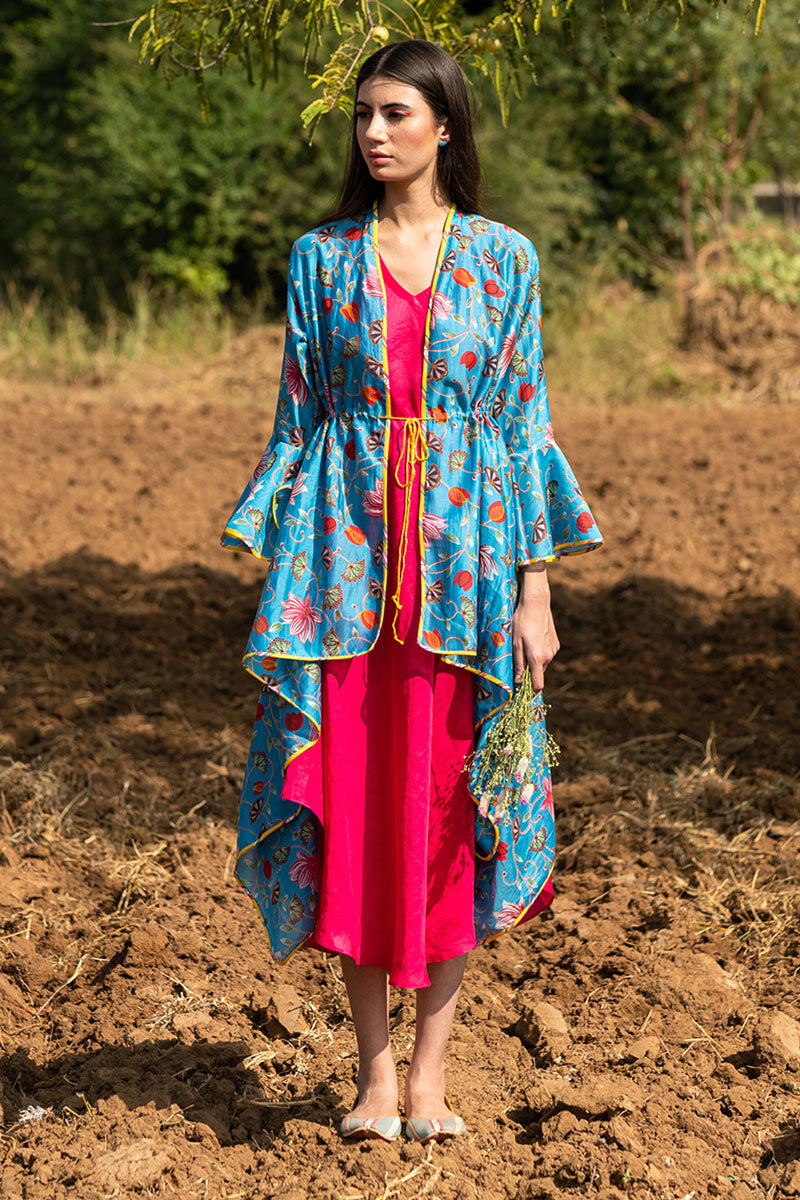 Printed Turquoise Zaal Overlay Cape