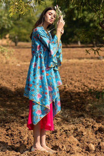 Printed Turquoise Zaal Overlay Cape