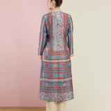 Morbagh Tribal Grey Multi Triangle Embroidered Front Open Kurta With Pants