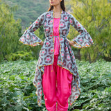 Printed Grey Buta Overlay Cape