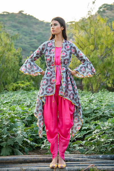 Printed Grey Buta Overlay Cape
