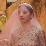 Brown Floral Printed Silk Chanderi Kurta Set with Pink Organza Dupatta
