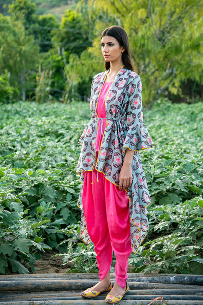 Printed Grey Buta Overlay Cape
