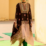 Printed Embroidered Rani Cape Set