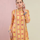 Morbagh Yellow Stripe Embroidered Front Open Kurta With Pants