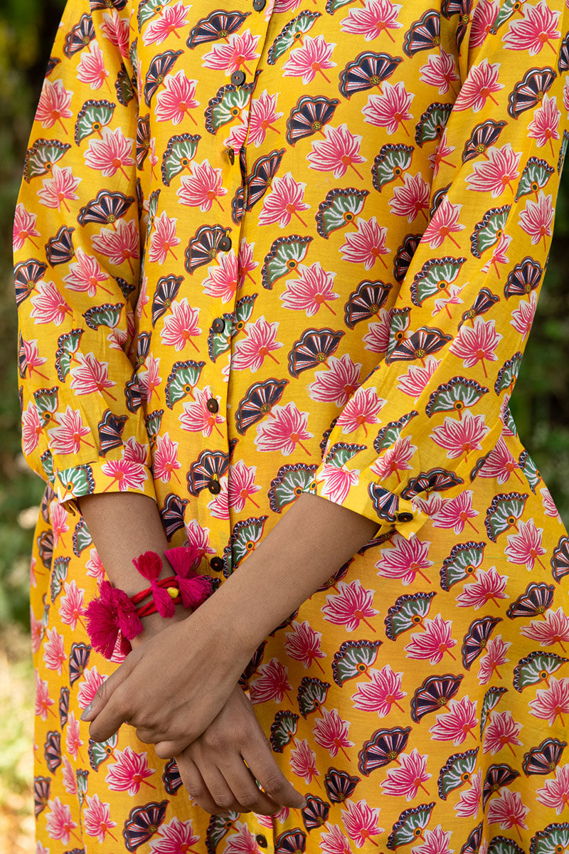 KAMAL DIAGONAL FLARED YELLOW KURTA