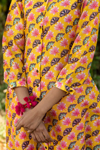KAMAL DIAGONAL FLARED YELLOW KURTA