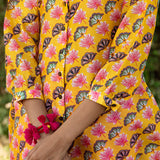 Printed Diagonal Yellow Chanderi flared Kurta