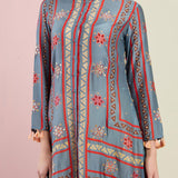 Morbagh Tribal Grey Multi Triangle Embroidered Front Open Kurta With Pants