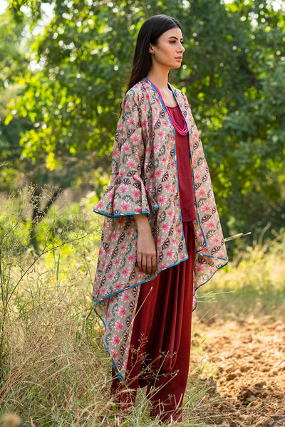 Printed Diagonal Beige Overlay Cape