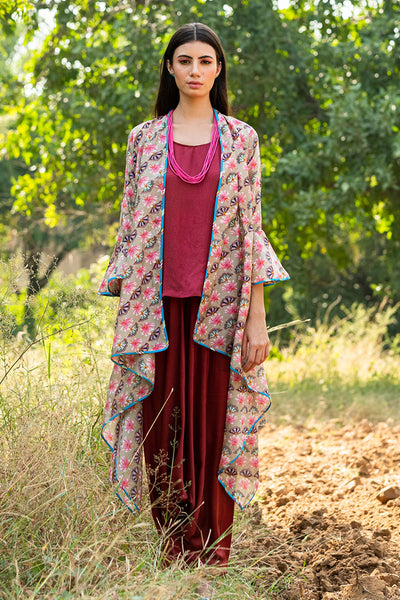 Printed Diagonal Beige Overlay Cape