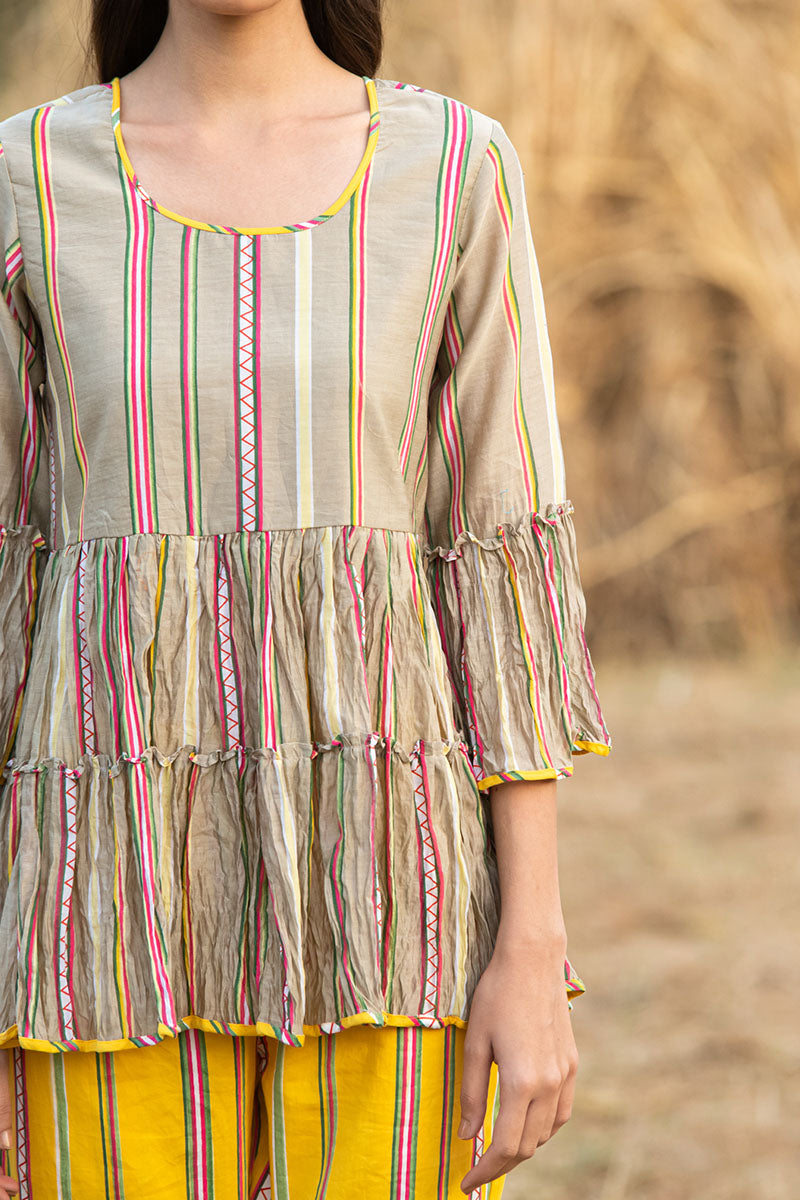 KAMAL STRIPES CRUSHED BEIGE TOP