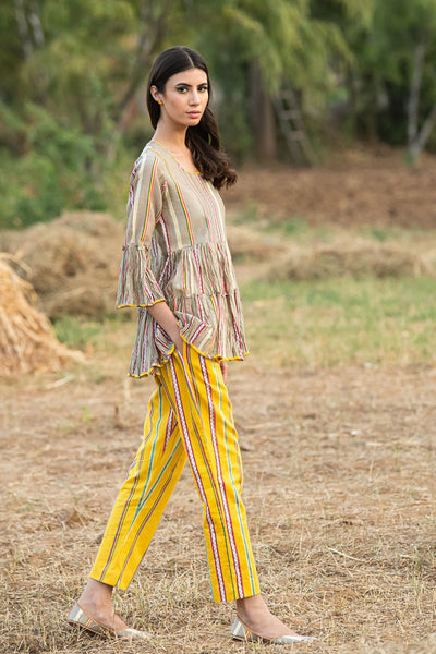 Printed Striped Crushed Beige Top