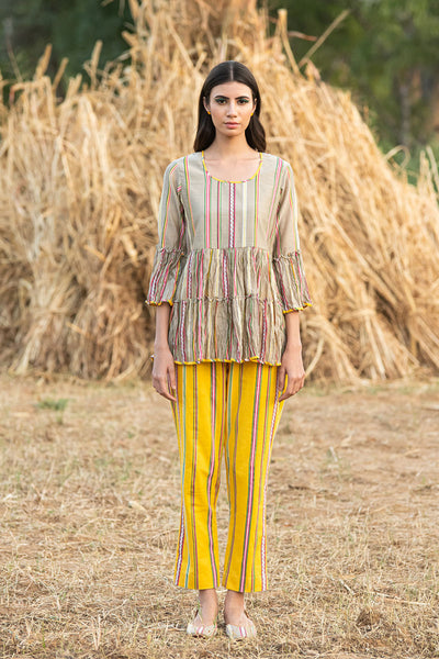 Printed Striped Crushed Beige Top