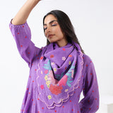 Purple Embroidered Applique Scarf