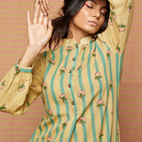 Block Printed Striped Buti Tunic with Striped Pants