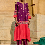 Purple & Red Printed Embroidered Chintz Kurta Set