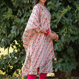 Printed Diagonal Beige Chanderi straight Kurta