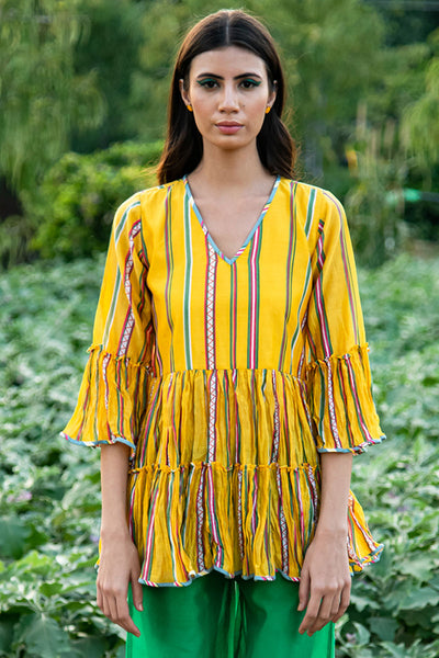 Printed Striped Crushed Yellow Top