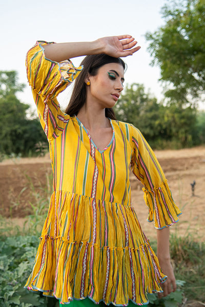 Printed Striped Crushed Yellow Top