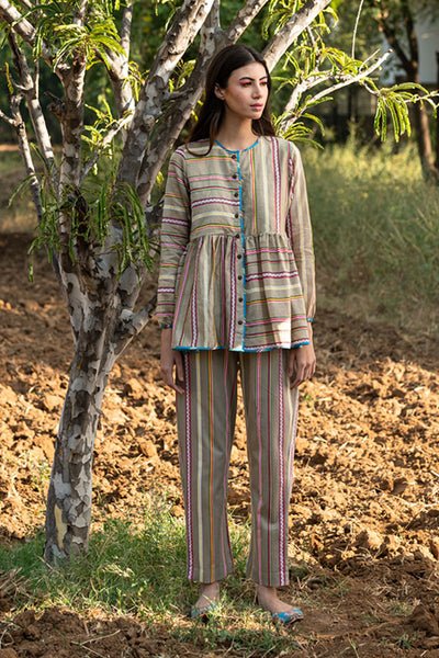 Printed Striped Block Beige Shirt