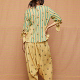 Block Printed Striped Buti Gathered Top