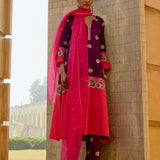 Purple & Red Printed Embroidered Chintz Kurta Set