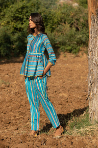 KAMAL STRIPES BLOCK TURQUOISE SHIRT
