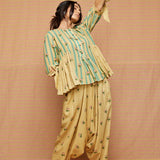 Block Printed Turquoise Beige top with Buti Juoff Pants