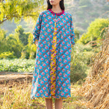 Diagonal Printed Turquoise Panelled Jacket With Yellow Dress
