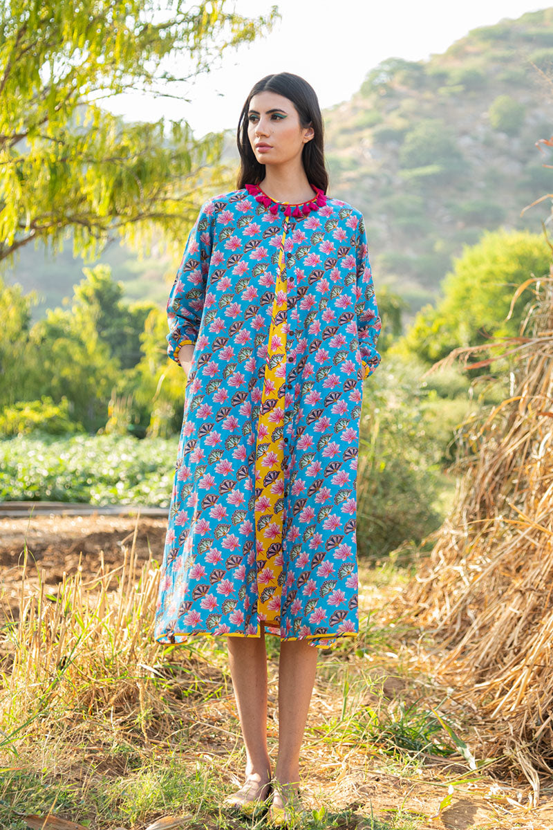 KAMAL DIAGONAL TURQUOISE PANELLED JACKET WITH INNER