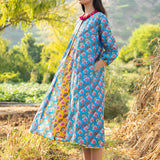 Diagonal Printed Turquoise Panelled Jacket With Yellow Dress