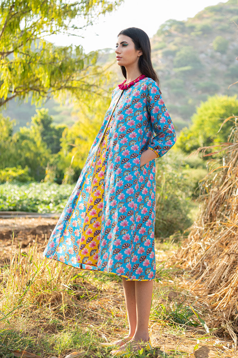 KAMAL DIAGONAL TURQUOISE PANELLED JACKET WITH INNER